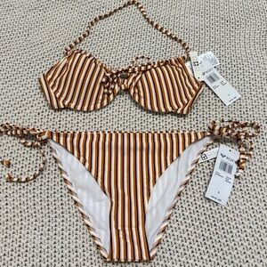 NWT Roxy Beach Classics Striped Bikini Set - Size Small